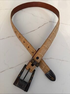 Vintage Pat Arias Serling Silver Genuine Caiman Crocodile Belt